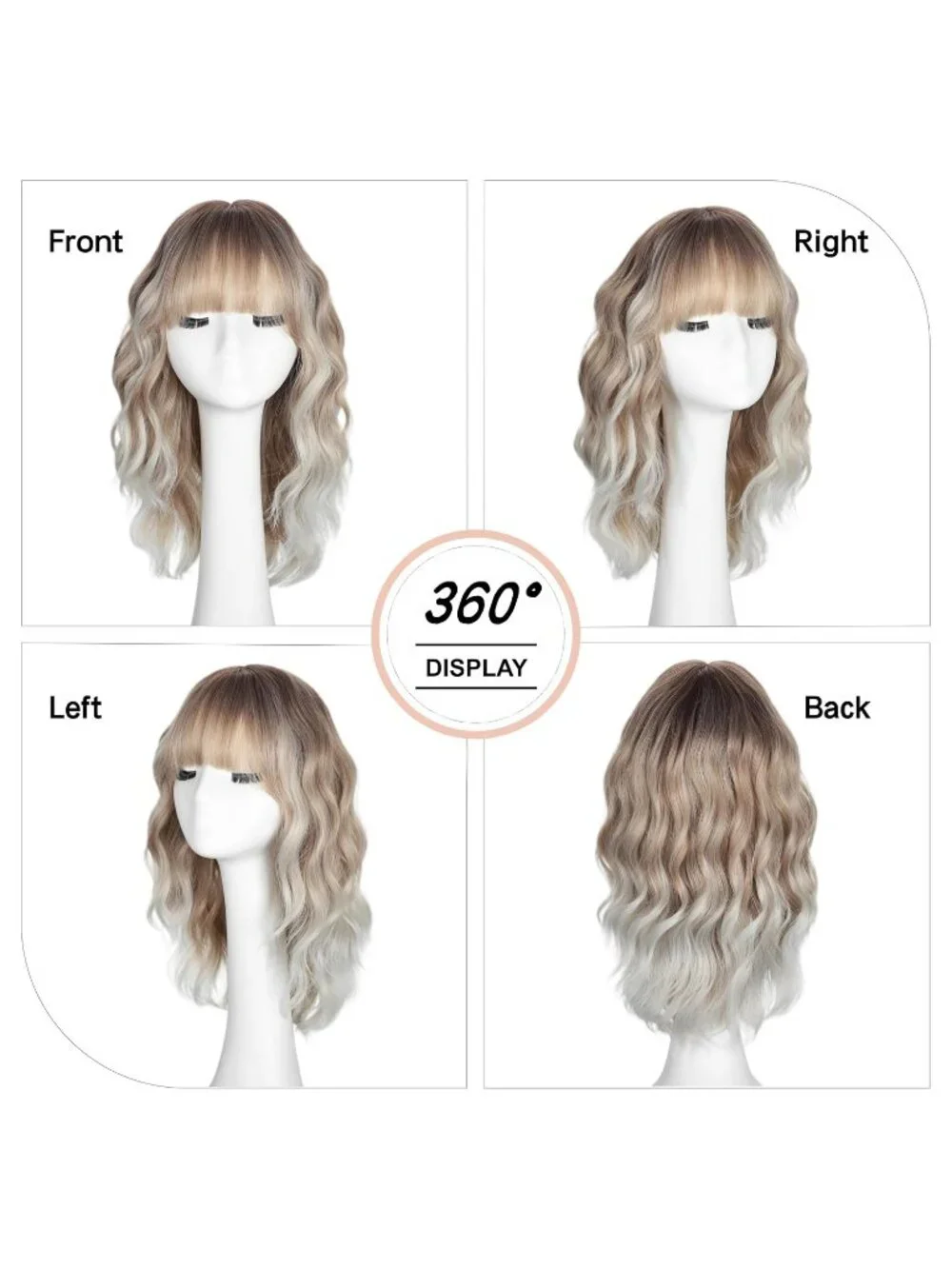 Women's Ombre Blonde 16 Inch Wavy Wig With Bangs Shoulder Length Synthetic Hair